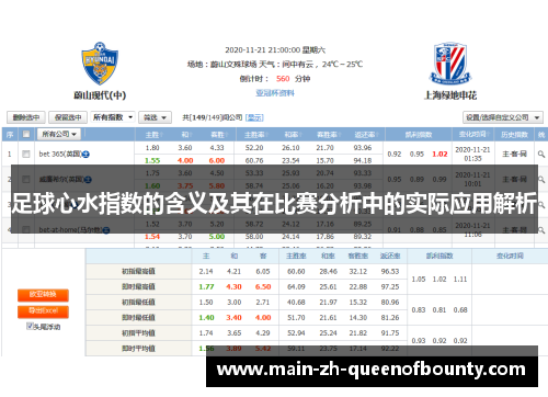 足球心水指数的含义及其在比赛分析中的实际应用解析